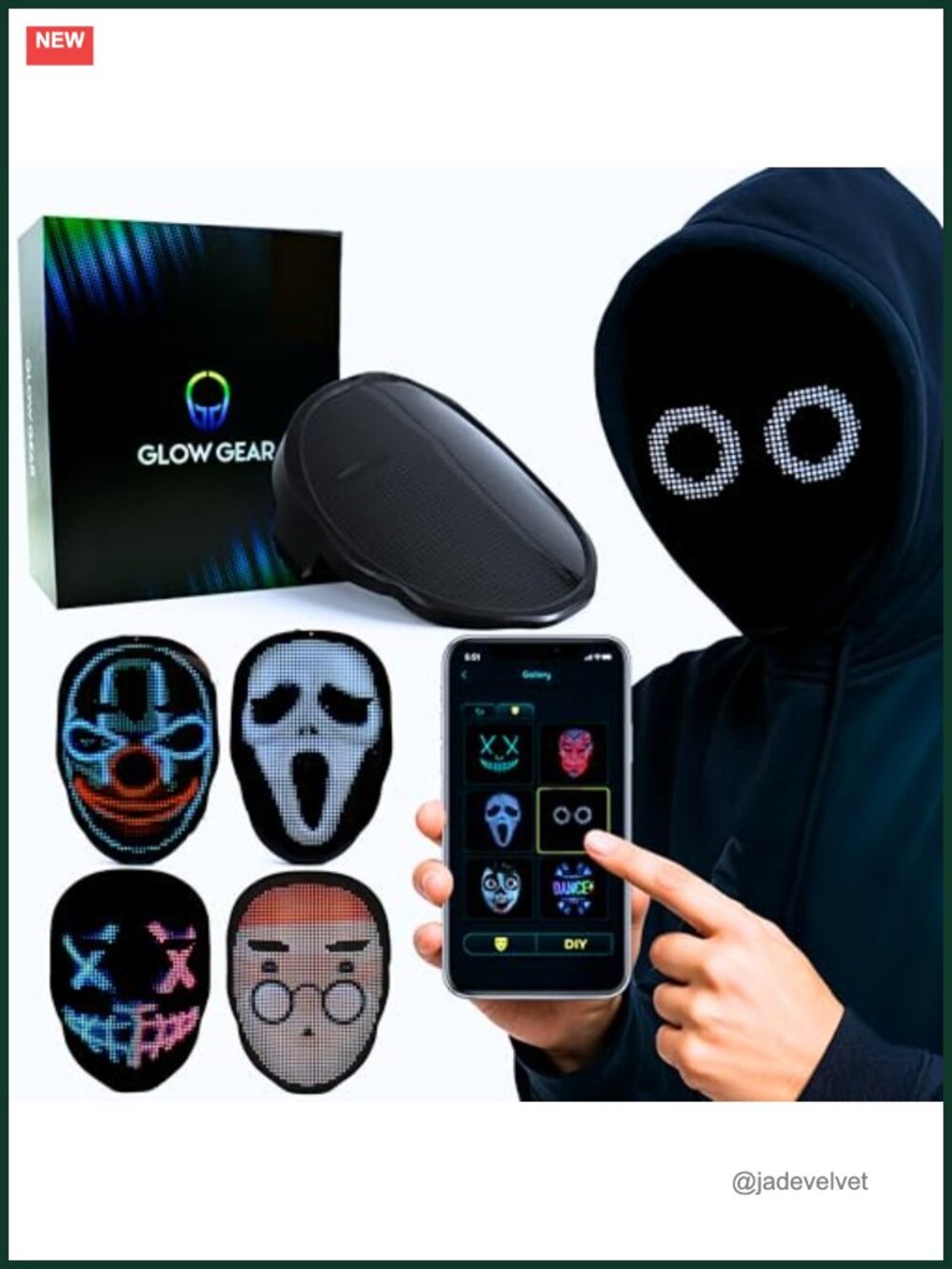 LED Light Up Mask Rechargeable Bluetooth Gesture Control Cosplay Costume